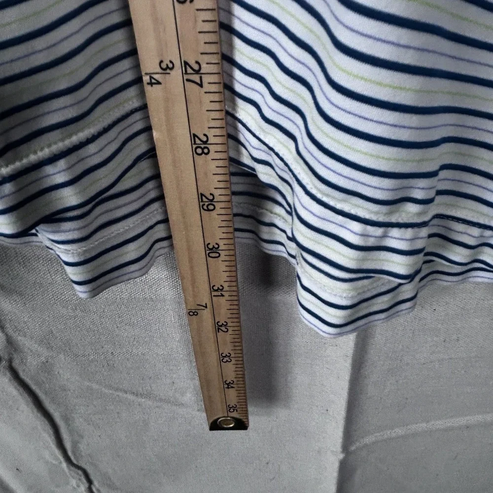 Nike Golf Mens Large White Blue Striped Dri-Fit‎ UV Polo Shirt Short Sleeve L
